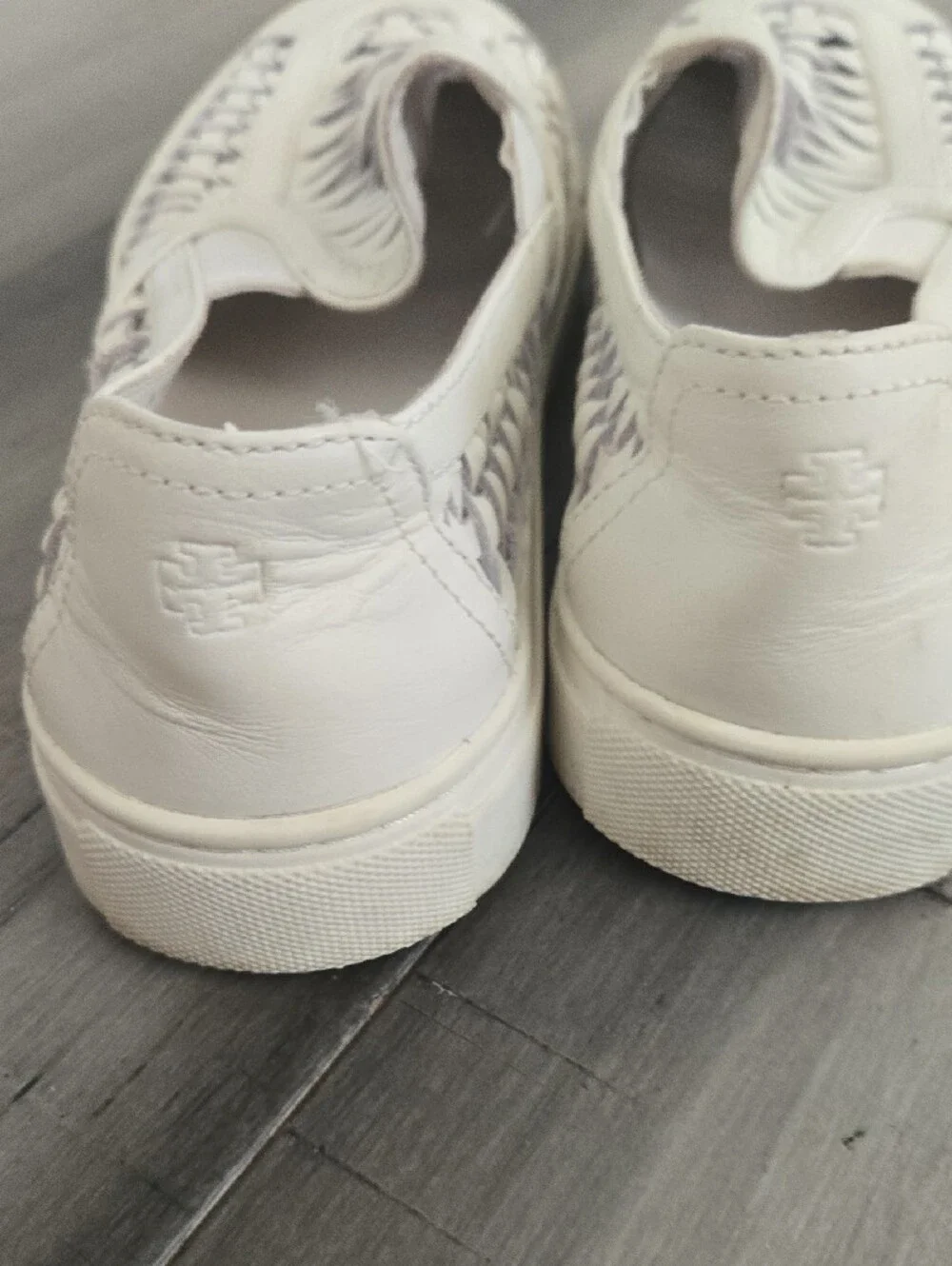 Tory Burch White Woven Leather Slip-On Sneakers